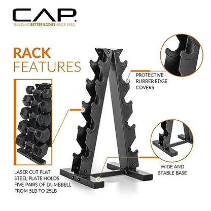 CAP Rubber Coated Dumbbell Weight Set with Vertical Rack | 100 lb, 150 lb, and 210 lb Options - size: 150 lb - Set, style: Comfort Handle