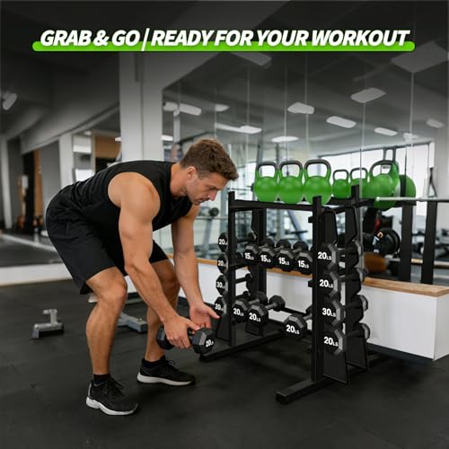Heavy Duty Dumbbell Rack, Double-Side Extension Holder for Dumbbells & Kettlebells Home Gym Storage Rack