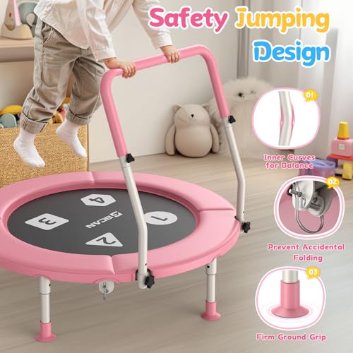 BCAN BT1 36'' Toddler Trampoline, ASTM Certified-Foldable Mini Trampolines for Kids Ages 1-6, Adjustable Handle, Safety Pad & Foldable Legs, Baby Trampoline Indoor/Garden, Gift for Boy and Girl - color: Pink