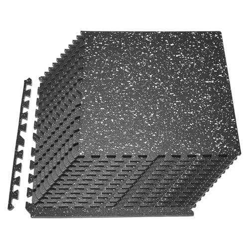 VEVOR 0.56Inch 96sq.ft 24 Tiles Gym Flooring for Home Gym, Rubber Top with High Density EVA Foam, 24 x 24In Gym Floor Exercise Equipment Mats, Interlocking Gym Mats, Puzzle Workout Mats, Black & White - color: Black & White, style: 24 Tiles (96 Sq Ft)