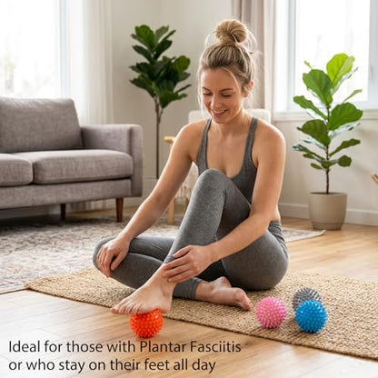 4-Pack Spiky Massage Balls, Massage Ball for Feet, Back, Feet, Hands, Muscles, Soft Spiked Massager Rollers for Plantar Fasciitis Relief, Myofascial Release, Acupressure and Stress Relief, 2.7 Inch