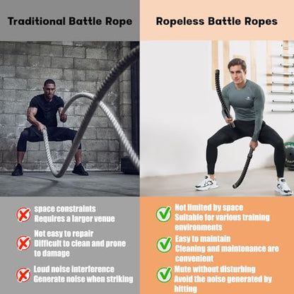 Ropeless Battle Ropes – Weighted Portable Workout Ropes for Home Gym, Cordless Jump/Arm Exerciser with Non-Slip Gloves & Training Poster – HIIT, Low-Impact Cardio & Strength/Muscle Training(2PCS)