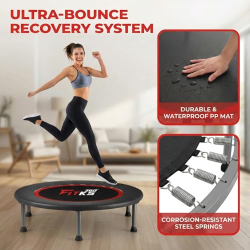 40'' Foldable Fitness Trampoline – Indoor & Outdoor Rebounder with Safety Pad, Includes Interactive Fitness Game for Body & Mind, Supports Up to 400lbs