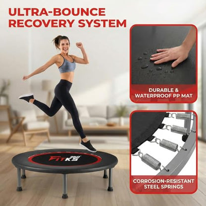 40'' Foldable Fitness Trampoline – Indoor & Outdoor Rebounder with Safety Pad, Includes Interactive Fitness Game for Body & Mind, Supports Up to 400lbs