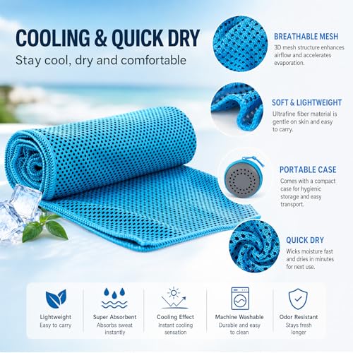 Cooling Towels Cooling Neck Wraps- Gym Coolings Towels with Case, Quick Dry Golf Rags for Running Workout Yoga Travel Outdoor (Blue)