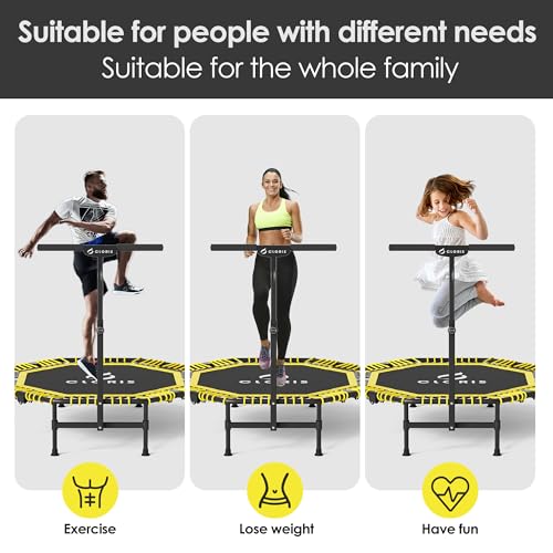 38in/48in Folding Trampoline - Max Load 220lbs / 450lbs Trampoline Rebounder Trampoline with Adjustable Foam Handle, with safty Padded Cover Best Gift