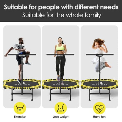 38in/48in Folding Trampoline - Max Load 220lbs / 450lbs Trampoline Rebounder Trampoline with Adjustable Foam Handle, with safty Padded Cover Best Gift