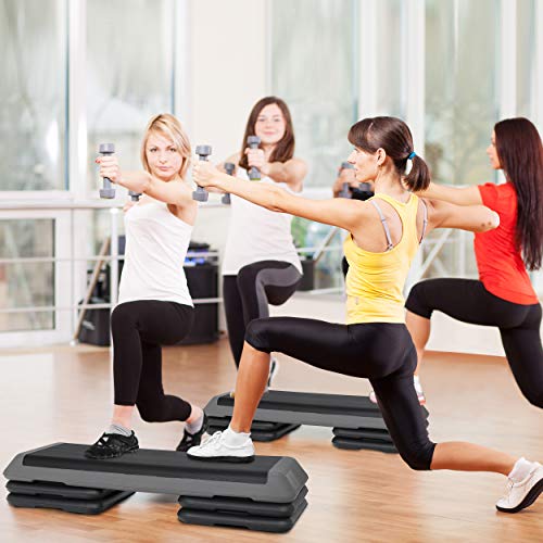 F2C 43 inch Aerobic Exercise Step Platform Adjustable Height Stepper Exercise Workout Step Bench with 4 Risers 4" - 6" - 8" Large Fitness Exercise Stair Step for Home Gym Fitness Training - color: Black