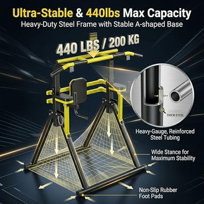 Freestanding Pull Up Bar Station, Foldable Pull Up Tower & Dip Station for Home Gym Workout, Portable| 10-Level Adjustable Height| Heavy Duty Steel| 440 LBS - color: Black+Yellow