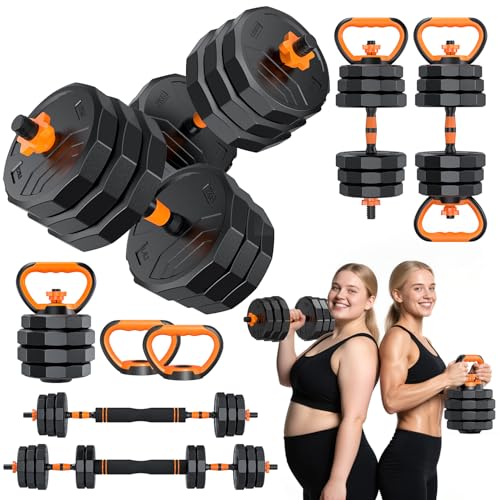 5-in-1 Adjustable Dumbbell Set, 33/44/66/88lbs Free Weights Set with Connector, Used as Kettlebells, Barbell, Push up Stand, Standard 1" Plates, Fitness Exercises for Home Gym Suitable Women/Men - color: 44LB (22LB Pair)
