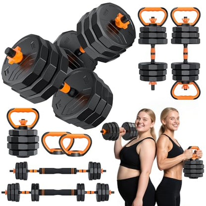 5-in-1 Adjustable Dumbbell Set, 33/44/66/88lbs Free Weights Set with Connector, Used as Kettlebells, Barbell, Push up Stand, Standard 1" Plates, Fitness Exercises for Home Gym Suitable Women/Men - color: 44LB (22LB Pair)