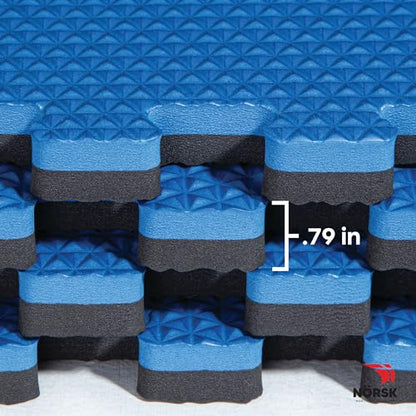 Reversible Exercise Mats 3/4" Thick EVA Interlocking Foam Tiles, Perfect Home Gym Flooring, 4 Tiles & 8 Trim Pieces, 16 Sq. Ft. 24"x24" Dazzling Blue/Black - color: Dazzling Blue/Black, size: 4 Tiles - 16 Sq. Ft.