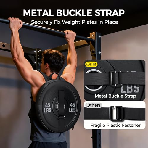 Weighted Strength Training Backpack – Adjustable Weight Plate Bag for Calisthenics, Pull-Ups, Squats & Core Workouts – Fits 17.7" Gym Plates – Metal Buckle Straps & Reinforced Stitching