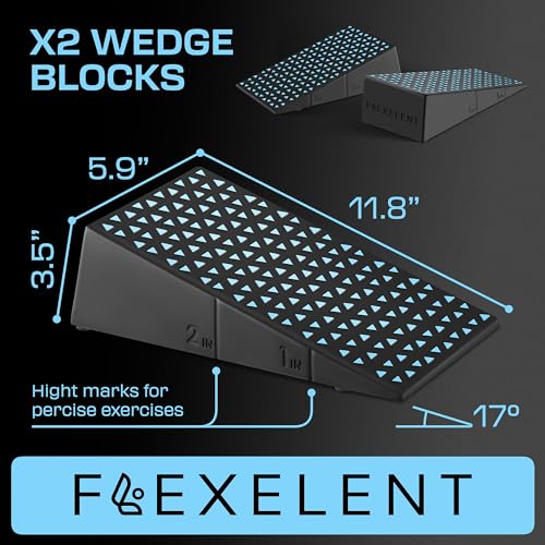 Flexelent Squat Wedge Block Pair - Heel Elevated Squat Wedge for Deeper Squats, Heavy Lifting and Better Form - 17° Angle Exercise Wedges, Slant Board for Squats with Carry Backpack