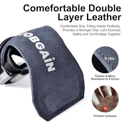 Weight Lifting Wrist Strap, Double Layer Leather Wrist Strap for Deadlift and Powerlifting, Adjustable Neoprene Padded Wrist Wraps, for Men & Women, 1 Pair - color: Grey