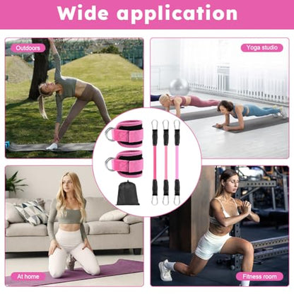 Ankle Resistance Bands with Cuffs, Elastic Resistance Band Set With Storage Bag Glutes Workout Equipment, Leg Butt Training Exercise Equipment for Kickbacks Hip