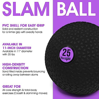 Yes4All Slam Balls, 10-40lb Weighted Ball Weight, Durable PVC Sand Filled Workout Dynamic Slam Ball for Strength Training, Triangle, Black, 25lbs - color: C. Triangle Black, style: E. 25lbs