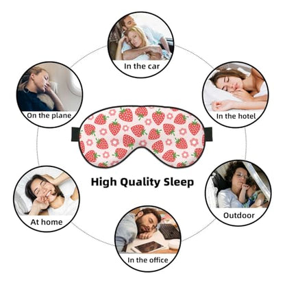 Pink Strawberry Floral Sleep Mask Eye Mask with Adjustable Strap Eye Sleep Shade Cover Blocks Light for Women Men Airplane Travel Nap - color: Pink Strawberry Floral
