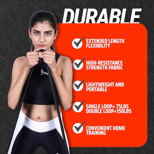 76 Inches Long Heavy Fabric Resistance Bands for Women and Men - Non-Slip, Durable Exercise Bands for Stretching, Yoga, Home Fitness - color: Black 76" Long Belt