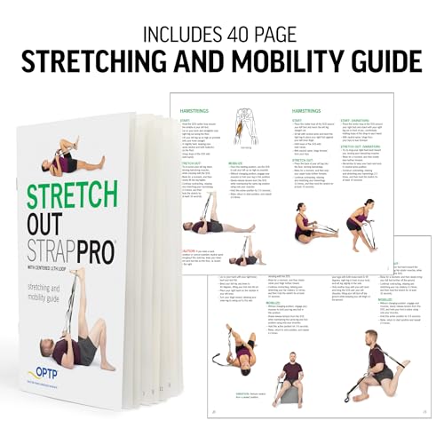 OPTP Stretch Out Strap Pro with Stretching Exercise Book, 11 Loop Stretching Strap for Yoga and Pilates, Physical Therapy Strap for Leg and Knee Recovery. Made in the USA