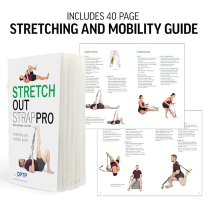 OPTP Stretch Out Strap Pro with Stretching Exercise Book, 11 Loop Stretching Strap for Yoga and Pilates, Physical Therapy Strap for Leg and Knee Recovery. Made in the USA