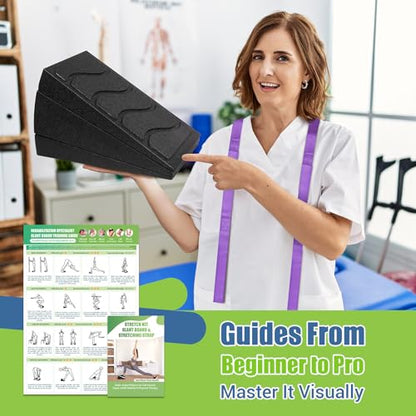 ODCPN Squat Wedge Block, 5 Adjustable Angles Slant Board for Calf Stretching with Stretching Strap & Poster, 520 LBS Heel Elevated Squat Wedge Capacity for Yoga, Ankle Physical Therapy & Mobility - color: Black