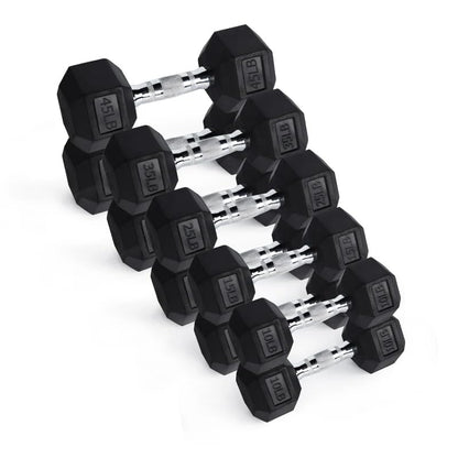 RitFit Rubber Hex Dumbbell Set with Storage Weight Rack - style: 260 LBS (10-45LB)