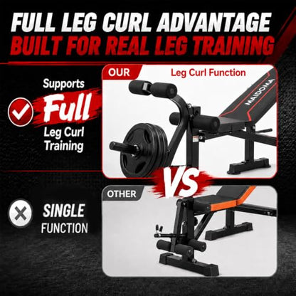 MAIDOMA 8 IN 1 Standard Weight Bench Set with Leg Extension and Leg Curl, Fast Folding & Adjustable Workout Bench for Home Gym,Adjustable Bench Press with Squat Rack.（US Stock） - color: wine red