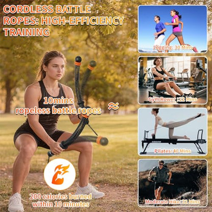 Ropeless Battle Ropes for Home Gym, Portable Cordless Weighted Battle Rope - size: Adjustable Black