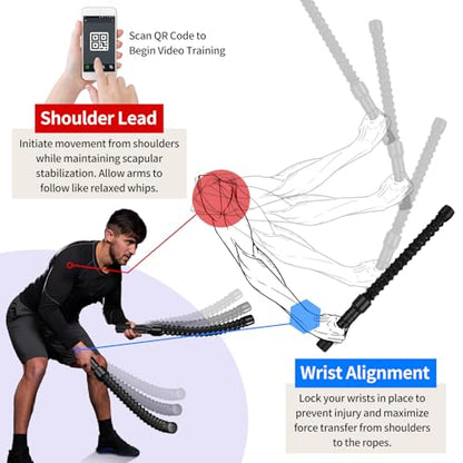 Weighted Ropeless Battle Ropes, Heavy Duty Portable Cordless Battle Ropess for HIIT Workouts, Cardio & Muscle Training, Low-Impact Cardio Training for Men & Women with Non-Slip Gloves