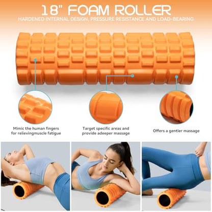 Krightlink 5-in-1 18" Foam Roller Set for Deep Muscle Massage - color: Orange-18"(5 in 1)