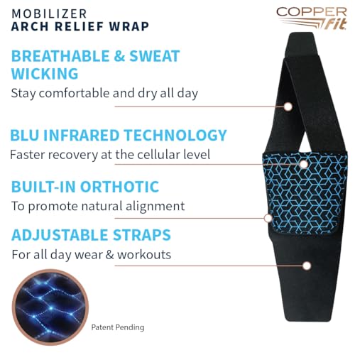 Copper Fit Men & Women Mobilizer Arch Flex Wrap – Adjustable Compression – Advanced Relief & Recovery – Foot Pain, Plantar Fasciitis, Heel Spurs, Swelling & Inflammation – One Size Fits Most