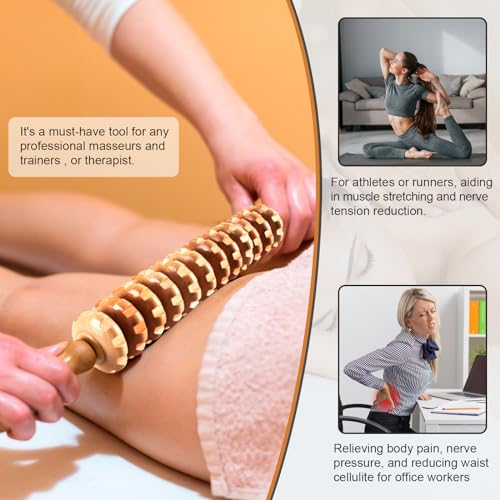 Wood Therapy Massage Tools 12 Roller, Wooden Massager Stick 16.8 Inch,Lymphatic Drainage Tool Cellulite Massager for Cellulite Reduction,Muscle Tension and Body Shaping,Contouring