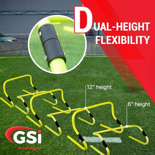 GSi Sports Speed Agility Training Bundle, 12 Practice Pinnies and 6 Adjustable Agility Hurdles for Group Drills
