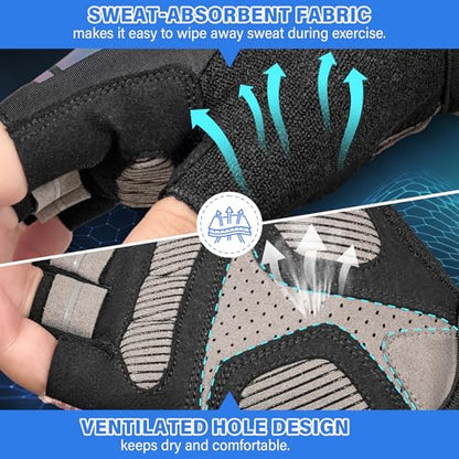 Kids Cycling Gloves for Boys Girls Half Finger Breathable Non-Slip Bike Gloves with Padded for Balance Bike Mountain BMX Scooter Outdoor Sports