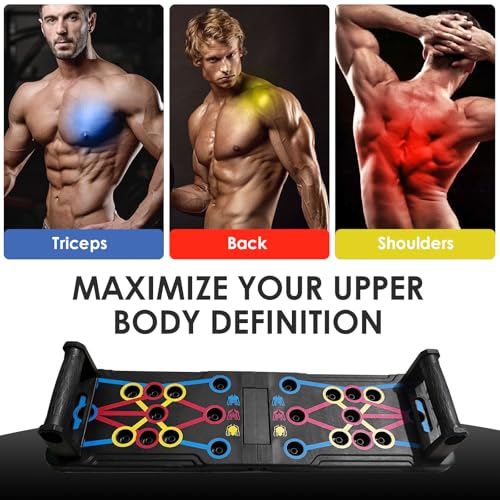 Push Up Board Fitness, Multi-Functional Pushup Training Board with Handles, Foldable Floor Chest Muscle Exercise Fitness Equipment Burn Fat Push Up Bar for Strength Training, Chest, Arms & Core