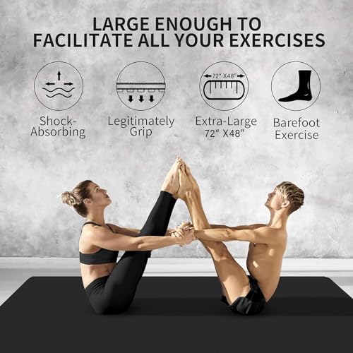 CAMBIVO Yoga Mat for Women and Men, Extra Long and Wide Exercise Mat(72"x48"/84"x30"), Large Non Slip Workout Mat for Yoga, Pilates, Fitness, Barefoot Workouts, Home Gym Studio - size: 72" x 48" x 8mm