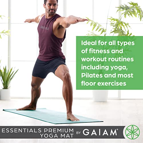 Gaiam Essentials 1/4" Thin (6mm) Yoga & Pilates, Fitness & Exercise Mat with Easy-Cinch Carrier Strap Cusion Support For Fitness and Gym Workouts