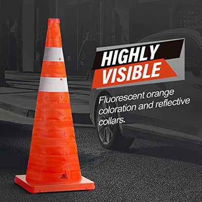 RoadHero 28 Inch 2 Pack Collapsible Traffic Safety Cones, Multi Purpose Pop-up Cones with Reflective Collar for Road Safety, Orange Cones for Driving Training, Parking Lots - size: 28 Inch