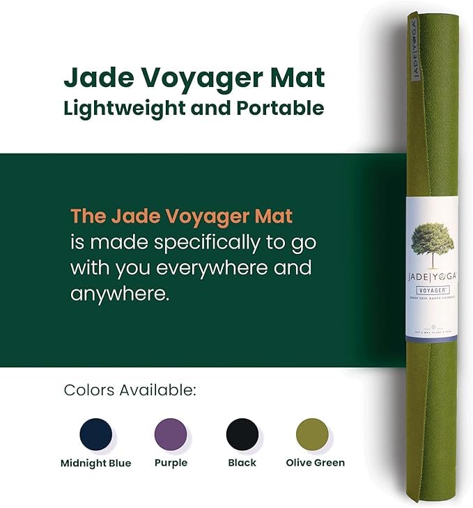 JadeYoga Voyager Yoga Mat - Lightweight & Portable Rubber Yoga Mat - Non-Slip Exercise Mat for Women & Men - Great for Yoga, Home Workout, Gym Fitness, Pilates, Stretching, and More