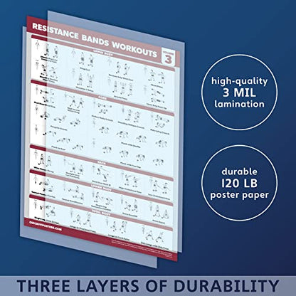 Palace Learning 4 Pack - Resistance Bands Workout Posters Volume 1, 2 & 3 + Stretching Exercise Chart (Laminated, 18" x 24")