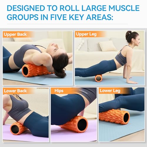 Foam Roller - 15 inch Deep Tissue Massager for Muscle Massage, Myofascial Trigger Point Release, Exercise, Yoga, Pilates & Stretching(Orange)