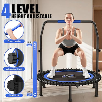 ANCHEER Trampoline, 40" Mini Rebounder Trampoline for Adults/Kids with 4 Level Adjustable Foam Handle,Bungees Fitness Trampoline Indoor/Outdoor, 400LBS Exercise Trampoline for Home, Garden, and Gym