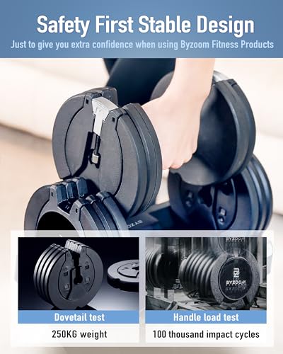 BYZOOM FITNESS Pure Series Adjustable Dumbbell - 12.5/25/27.5/50/55/75lb - ONE UNIT OR PAIR(check QTY before purchase) - 5-in-1/ 10-in-1 / 15-in-1 / 21-in-1 Flexible Hand Weights for Home Apartment Garage Gym, Strength Training & Fitness Workouts, White O