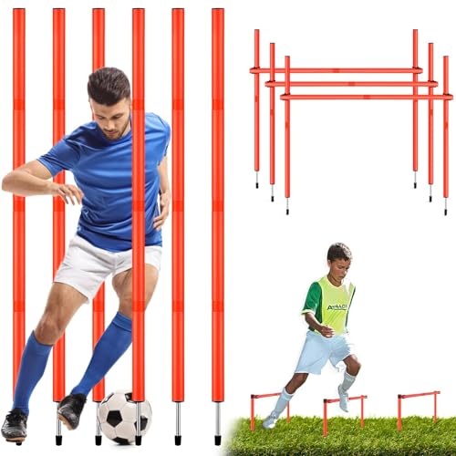 6PCS 6FT Adjustable Soccer Agility Training Poles, Detachable Sports Training Speed Sticks, Slalom Training Agility Pole Set, Outdoor Speed & Agility Turf Training Poles for Soccer Drills - color: Orange (Vertical Poles or Horizontal Hurdles)