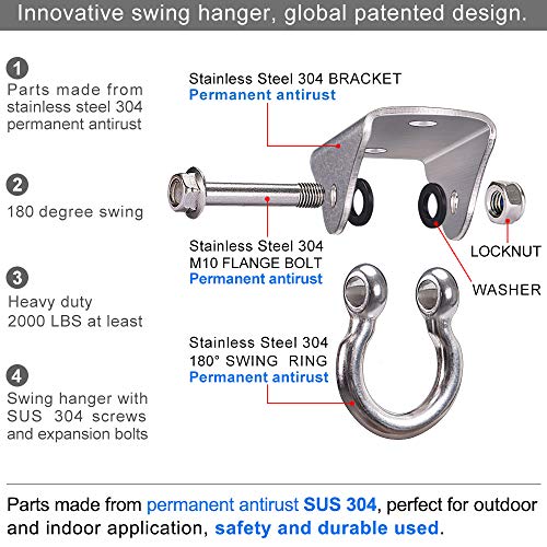 Stainless Steel Heavy Duty Swing Hanger Ceiling Mount 1600 LB Capacity Swing Hardware for Swing Seat, Yoga, Heavy Bag, Porch Swing, Hanging Chair with 2 Screws and 2 Expansion Bolts