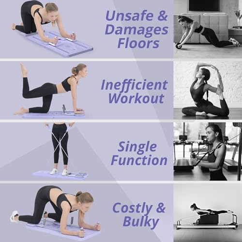Pilates Board - Pilates Reformer Set, Multi-Purpose Foldable Pilates Reformer Board for Home, 5 in 1 Pilates Sliding Board - color: Purple Set