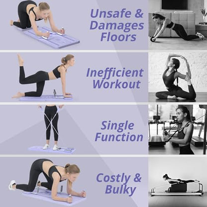 Pilates Board - Pilates Reformer Set, Multi-Purpose Foldable Pilates Reformer Board for Home, 5 in 1 Pilates Sliding Board - color: Purple Set