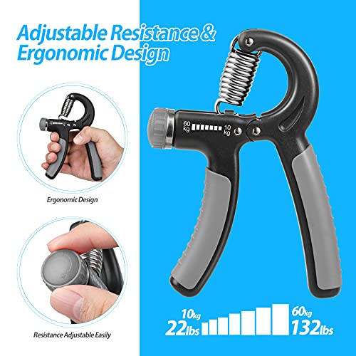 NIYIKOW 2 Pack Grip Strength Trainer, Hand Grip Strengthener, Adjustable Resistance 22-132Lbs (10-60kg), Forearm Strengthener, Perfect for Musicians Athletes