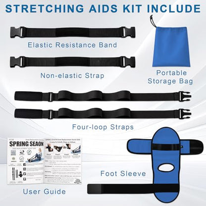 Knee Replacement Recovery Aids, Leg Stretcher Strap with Foot Cradle and Resistance Bands, Hip and Knee Exercise Equipment for Range of Motion, Post Surgery Mobility Training(Blue)
